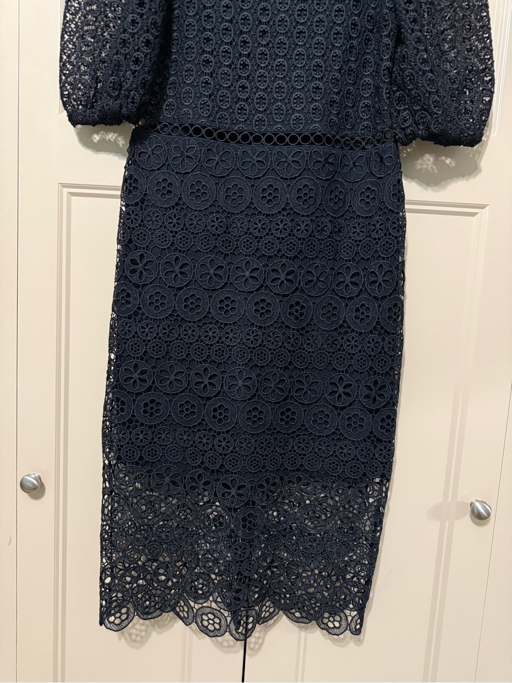Express Black Eyelet Lace Midi Dress with Puff Sleeves - Picture 4 of 9